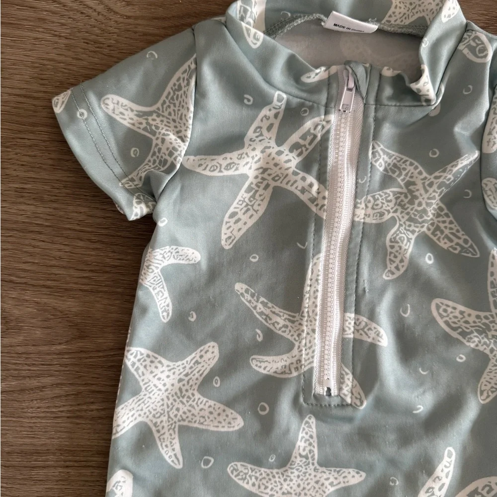 Set of 3 Baby Rash Guard Swimsuits for 3-6mth - Starfish, Sharks, Palm Print